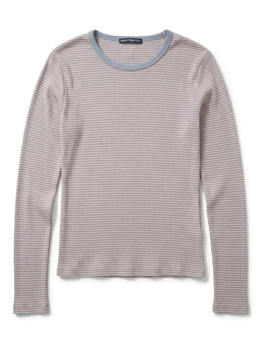 Brandy Melville Striped Long Sleeve Tee Gray Pink Ribbed Knit Crewneck One Size